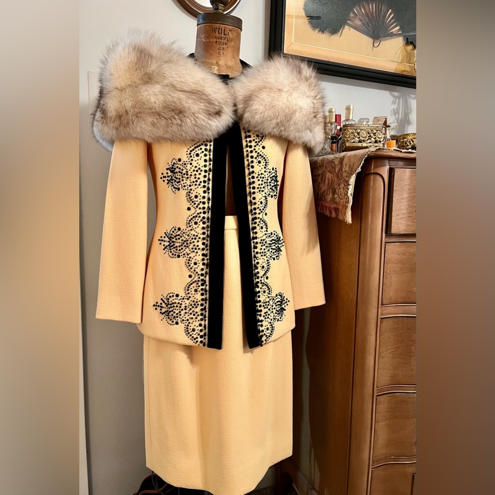 Carolina Herrera for Neiman Marcus Beaded 2 Pc Suit. Gorgeous! Wool and Silk